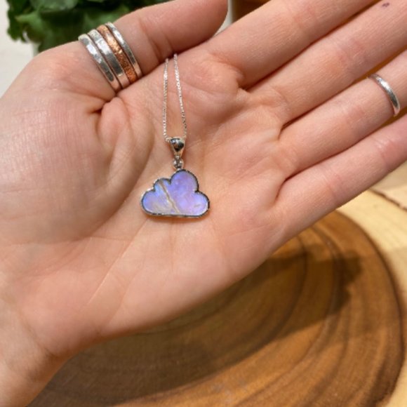 Moonstone Cloud Pendant, Kids Jewelry, Dainty Necklace, Flashy Stone, Healing - Picture 3 of 4